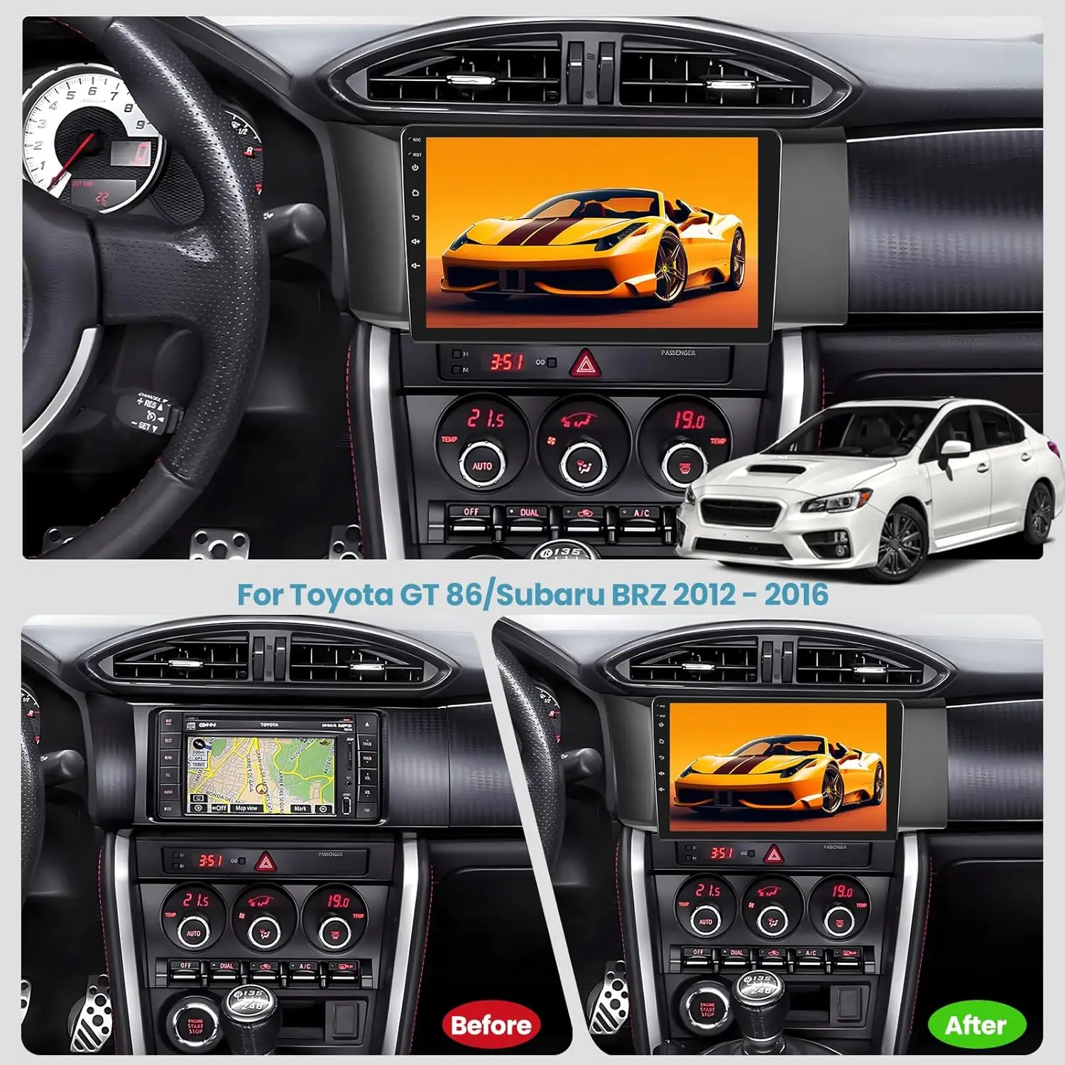 Android 13 Car Radio for Toyota GT86 / Subaru BRZ 2012 2013 2014 2015 2016-9 inch Touchscreen Stereo with Carplay & Android Auto