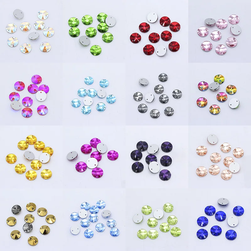 72pcs 10mm bling heavy glass Point Facet Crystals Rhinestone Sew On  Flatback Two Holes Sew-On Garment Stones 18 Colors Choice