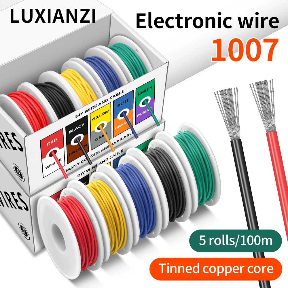 LUXIANZI UL1007 Electronic Wire Kit PVC Insulated Tinned Copper LED Cable PCB DIY Projects Tinned Plating Single Core Wire Line