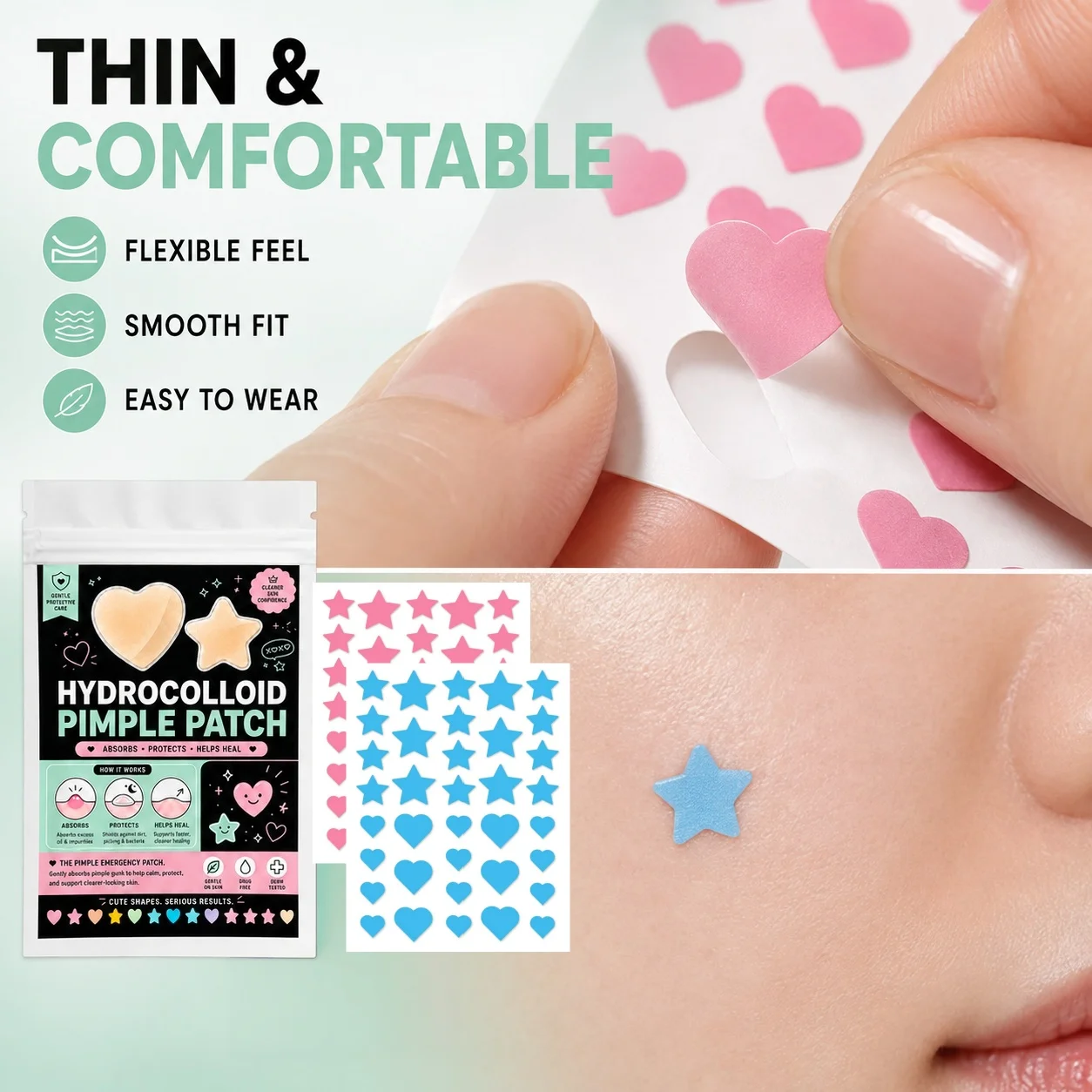 Star-shaped and circular patches combined, gentle and non-irritating, zero-defect concealing patches