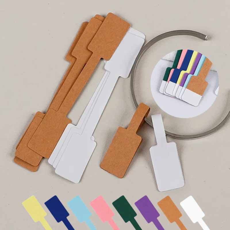 100/200 Stück quadratische Preisschild für Schmuck, leere Display-Aufkleber, Karte, selbstklebende Halskette, Armband, Mix, 8 Farben, Etikettenverpackung – Detail 7