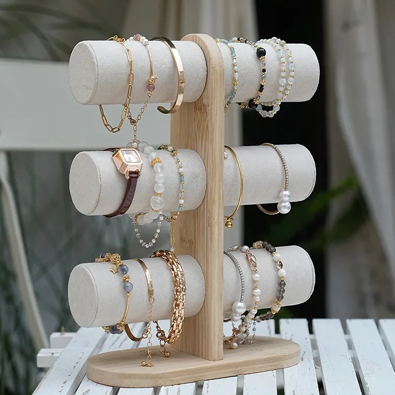DIY Three Layers Rack Organizer Wood Jewelry Bracelet Storage Display Chain Watch Hard Stand Holder Woman Assemble
