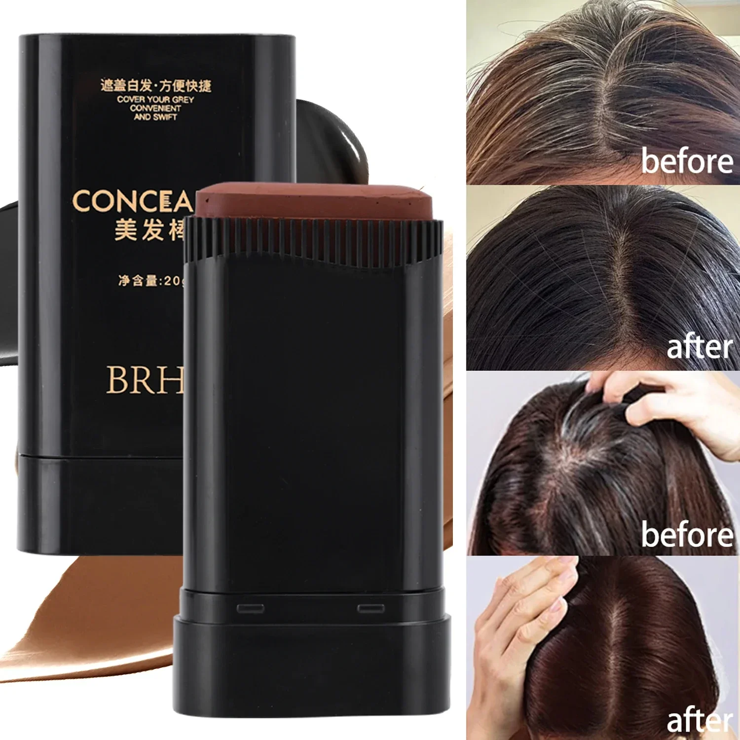 2in1 Hair Dye Stick with Comb Black Brown Coffee Long Lasting Temporary Hair Coloring Covered White Hairs Hairline Pen Washable