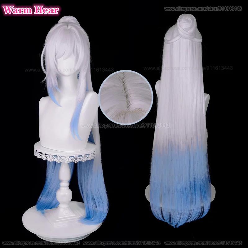 

New! Jingliu Cosplay Wig Game Wigs Long 96cm Silver White Gradient Blue Cosplay Anime Wigs Heat Resistant Fibre Wigs + Wig Cap