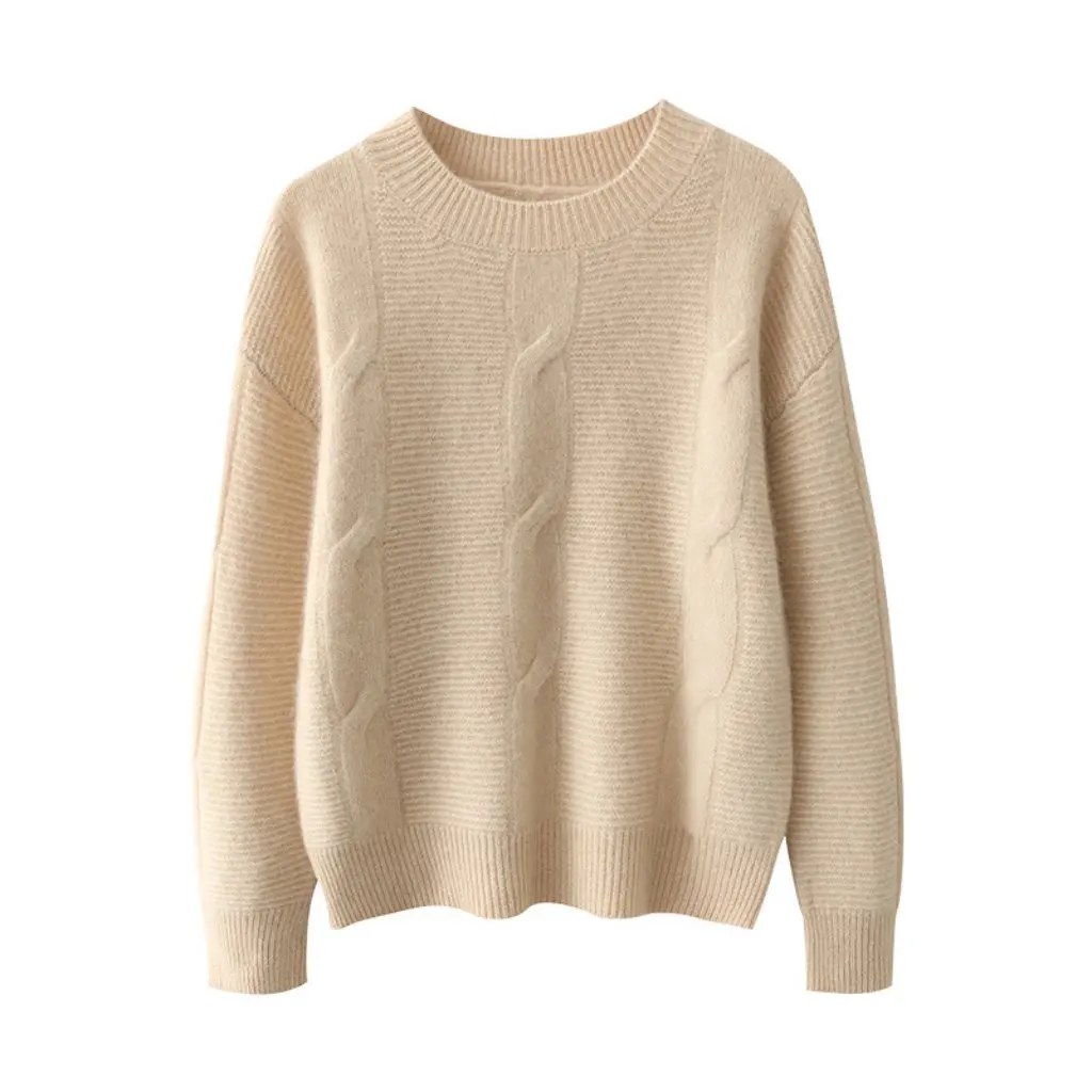 

Women's Thickened Autumn Winter round Neck Knitwear 100% Wool Lazy Style Loose Pullover Sweater Twist Base Shirt