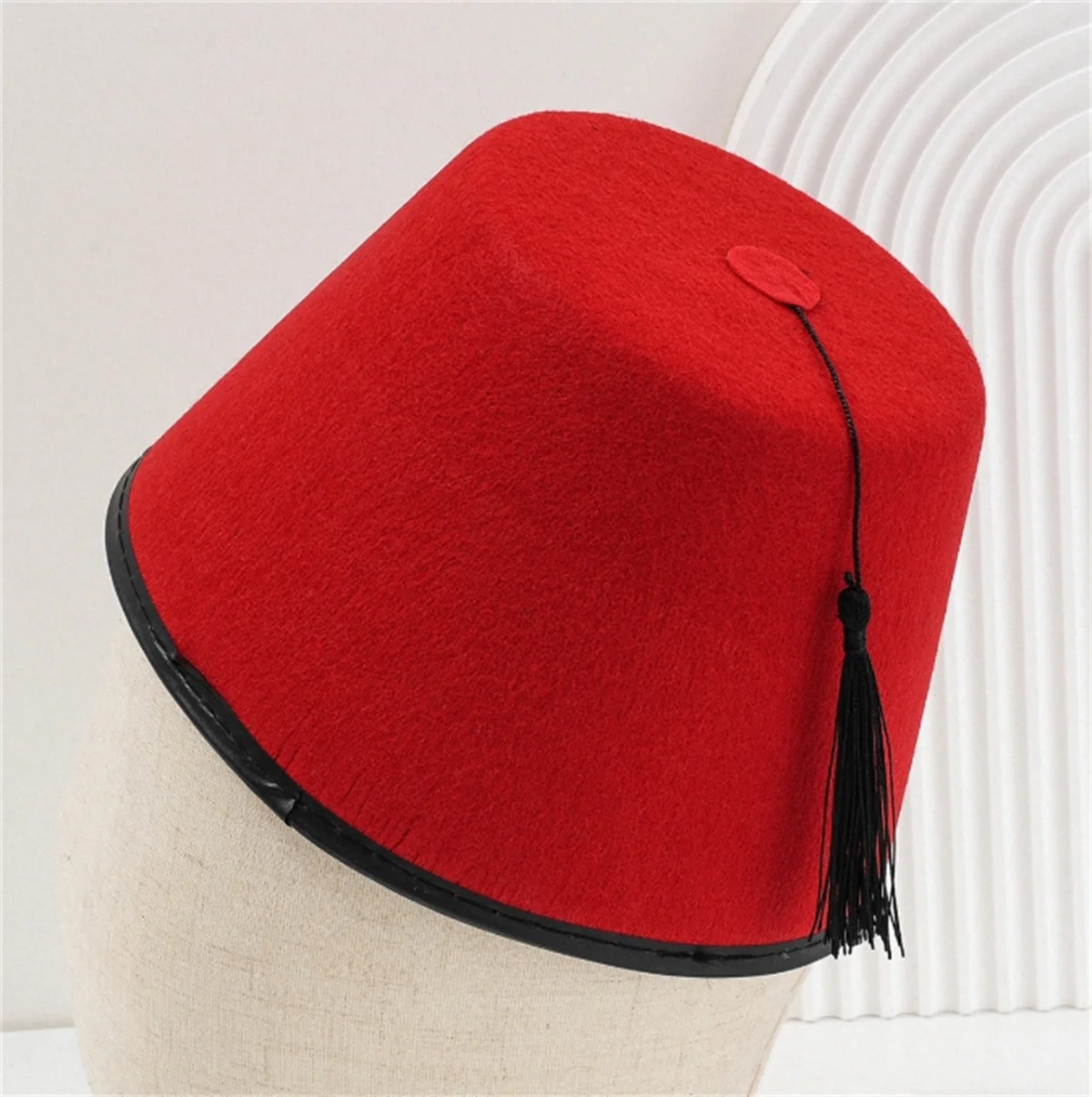 Men Red Turkish Hat Felt Fez Cap Black Tassels Masquerades Dress Up Hat