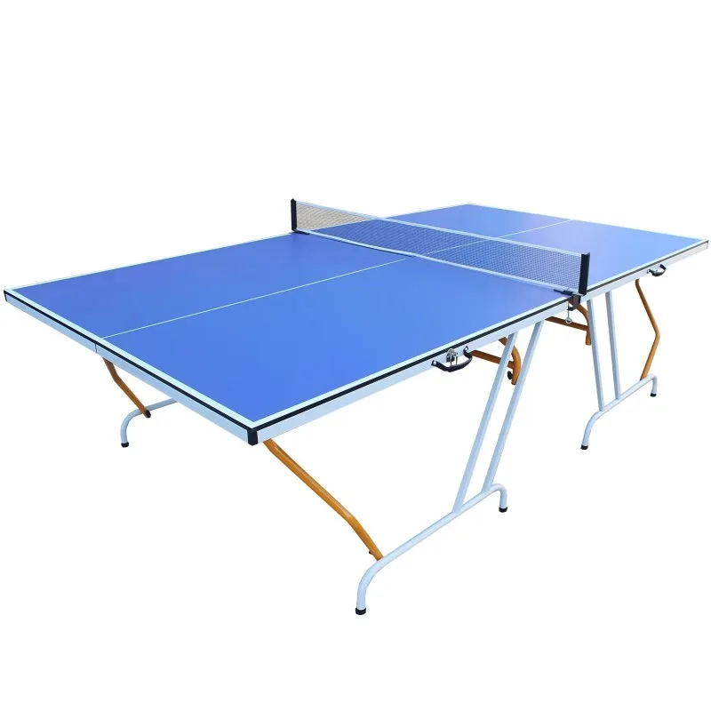 Portable 9-foot medium-sized foldable ping pong table set including net and 2 rackets for indoor games