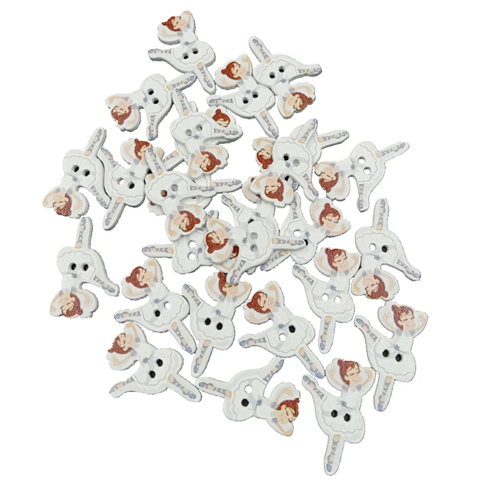 

100Pcs Wooden Buttons Ballet Dancing Design Cute Craft Buttons for Sewing Scrapbook DIY Decoration Natural Wood Button Pack