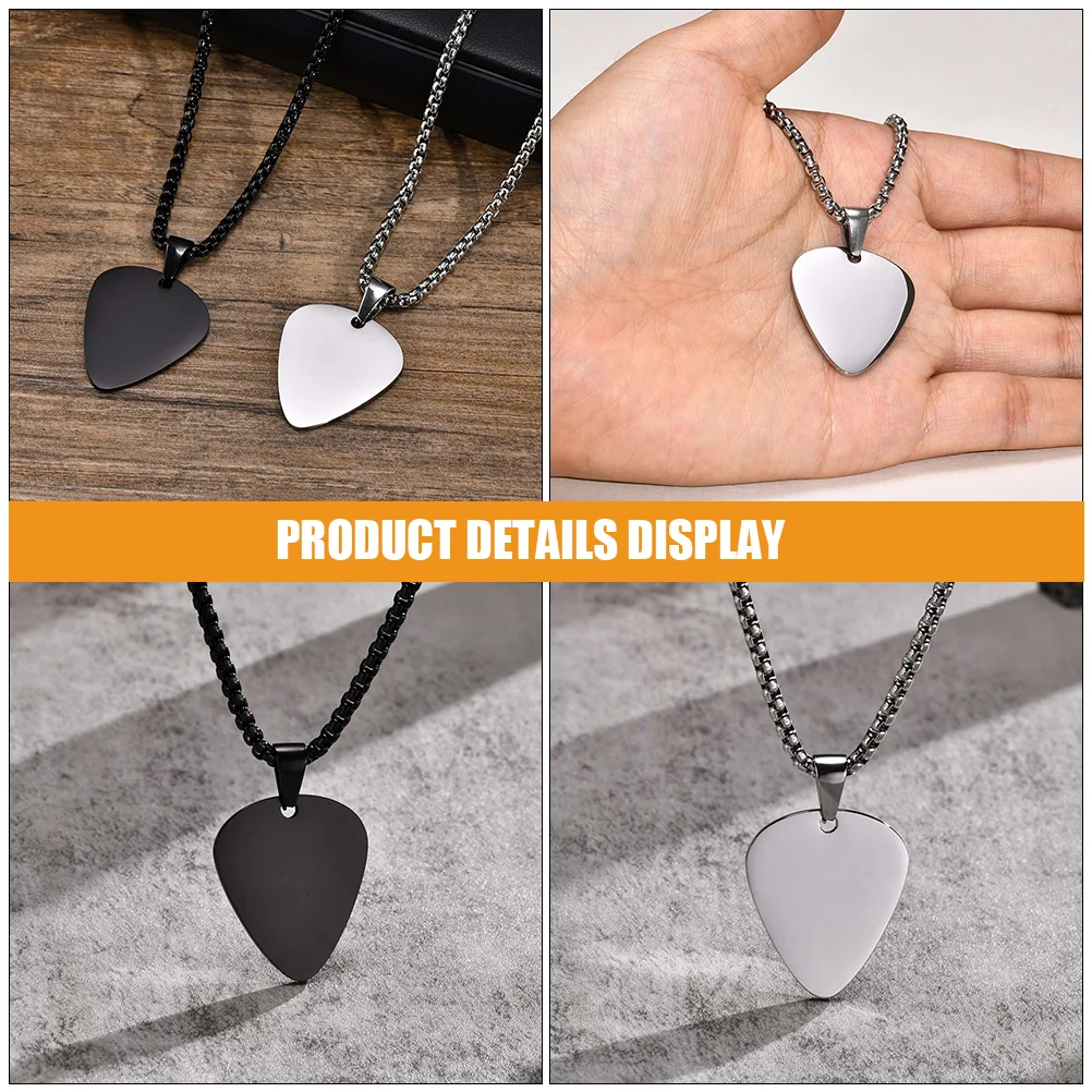 2 Pcs Guitar Pick Mens Gifts Men's Necklaces Accessory Cool Pendant Stainless Steel Man