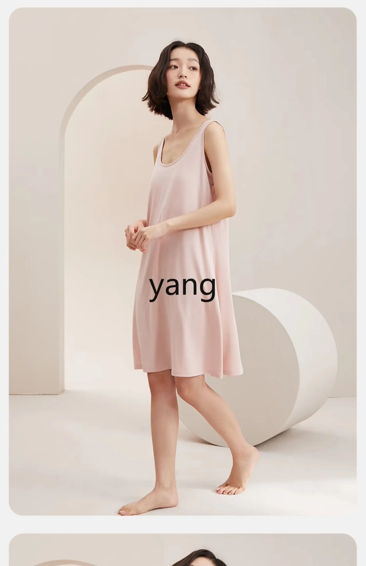 LMM summer integrated dress with chest pad pajamas ice silk seamless loungewear thin