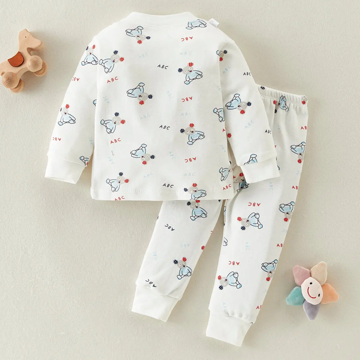 Hibobi-Conjunto de pijama de cuello redondo para niños, ropa de casa cálida de 2 piezas, 100% algodón, lindo oso, pantalones de pijama, Otoño e Invierno