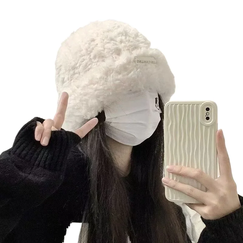 Winter Fluffy Fur Hat for Women Korean Fashion Soft Plush Hat Russia Outdoor Snow Coldproof Warm Benines Ear Protection Cold Cap