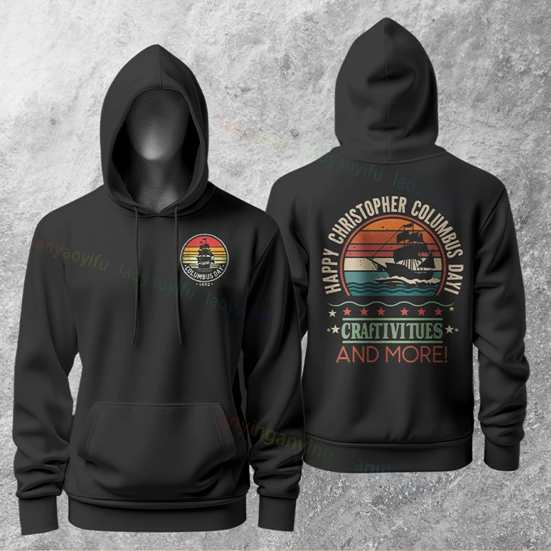남성 및 여성용 레트로 빈티지 콜럼버스 항해선 그래픽 후드티 긴 소매 풀오버 캐주얼 후드티 스트리트웨어 테마 의류