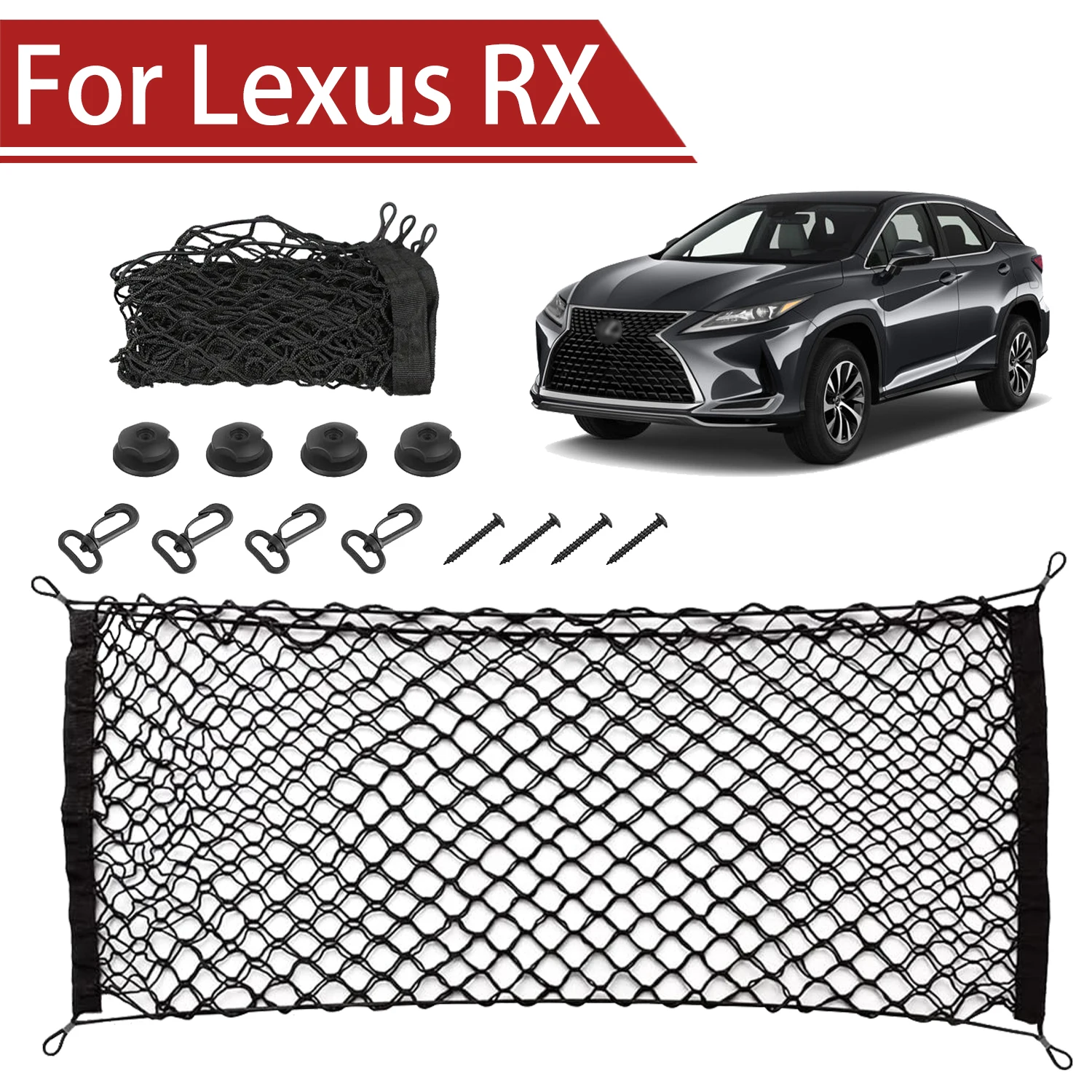 

For Lexus RX 1998-2025 Cargo Net Trunk Organizer, Elastic Mesh Storage Net Car Accessories Storage Belt Hook