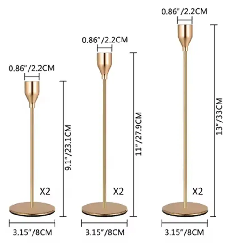 A45U 3Pcs Metal Candle Holders Simple Golden Wedding Decoration Bar Living Room Decor Home Decor Candlestick