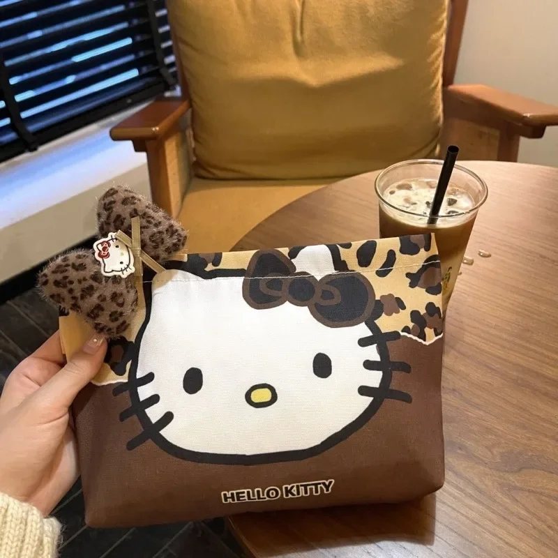 Doce olá kitty anime kawaii miniso moda impressão saco de maquiagem bonito dos desenhos animados ins armazenamento portátil grande capacidade saco presentes brinquedos