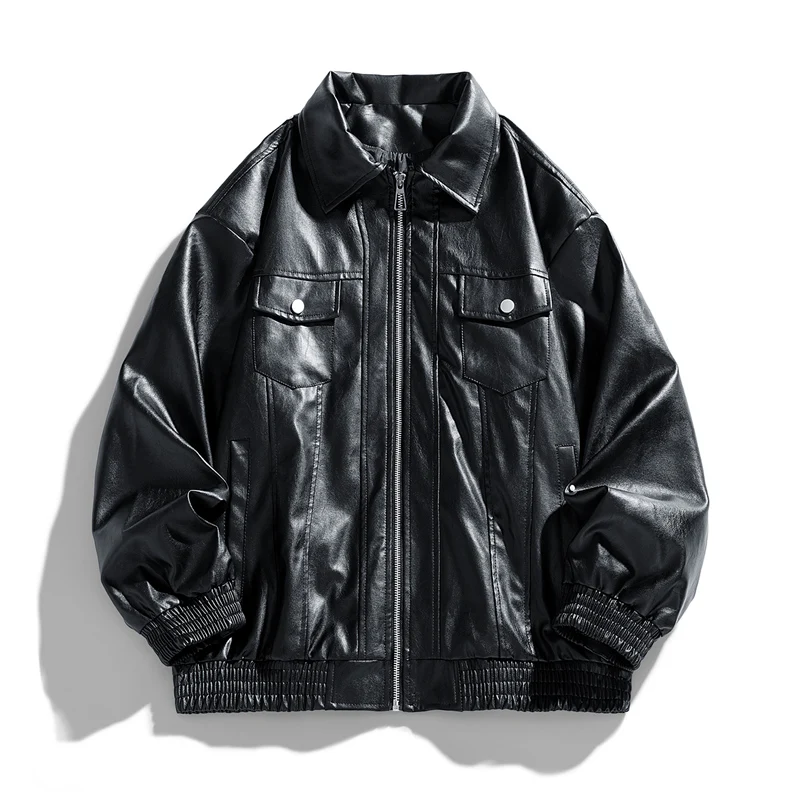 

Men's Minimalist Versatile Leather Jacket Autumn Brand New Men's American Style Jacket Trendy Motorcycle Stand Collar Jacket