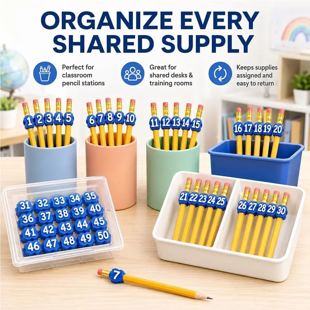 Picture 7: 30/50PCS Numbered Silicone Pencil Toppers Digital Pencil Caps Cute Colorful Pen Top Protector Marking School Stationery Supplies