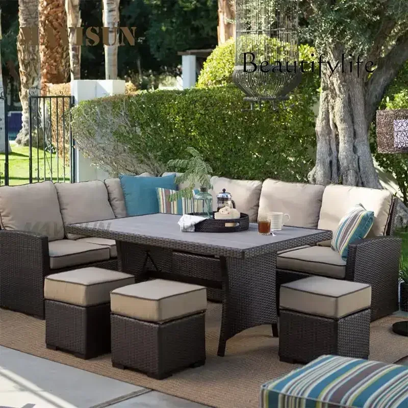 

J R скандинавский диван из ротанга, комбинация для двора, балкона, патио с журнальным столиком, набор садовой мебели для отдыха, угловой диван