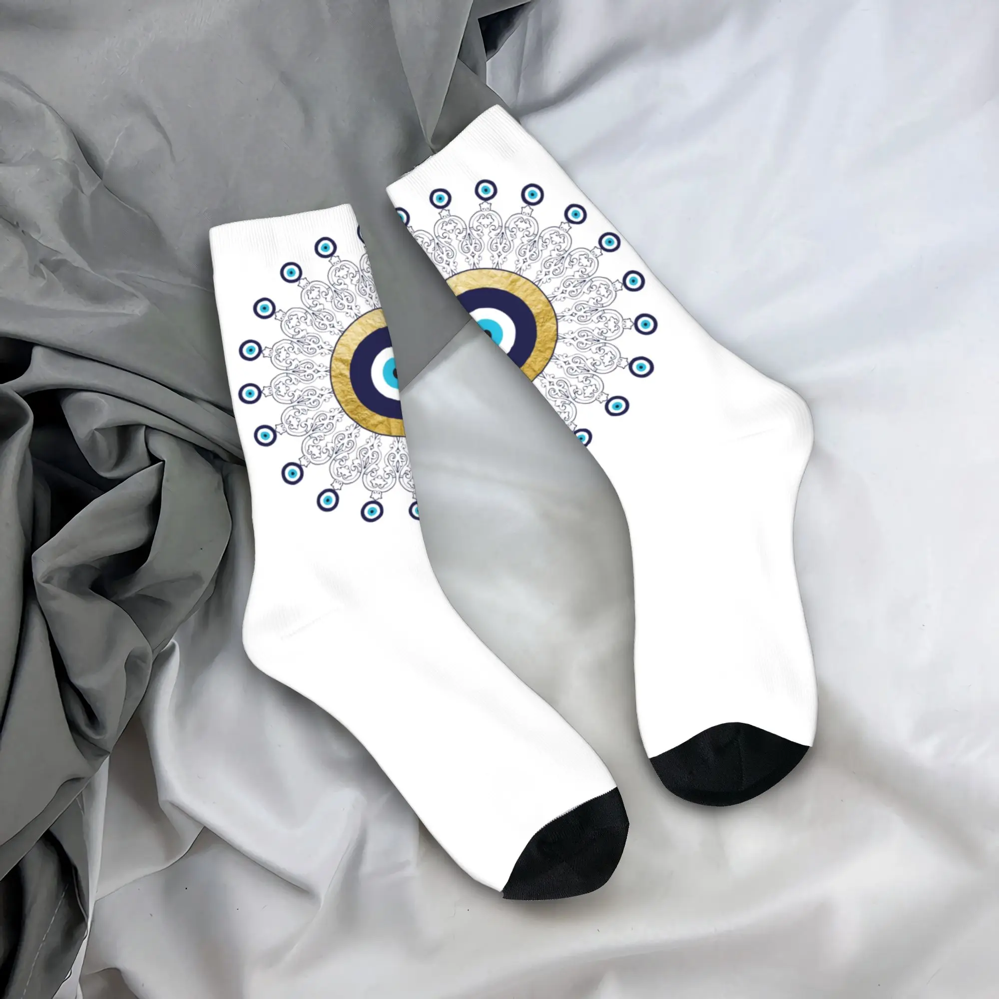 

Custom Evil Eye Mandala In Gold And Blue Dress Socks Men's Women's Warm Funny Novelty Lucky Charm Amulet Crew Socks