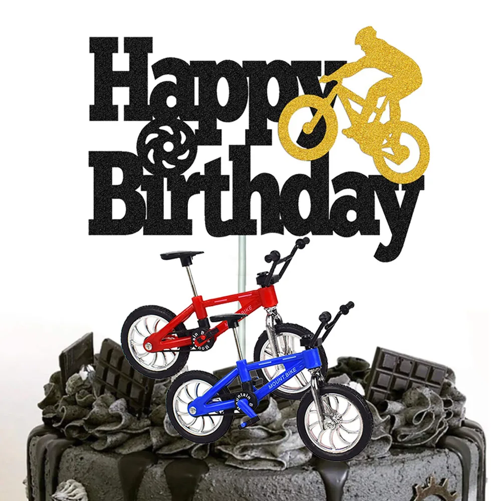 Bicycle Happy Birthday Cake Topper Glittery Bike Cake Topper Bicycle Cake Decortion Man Boy Birthday Sports Themed Party Supplie