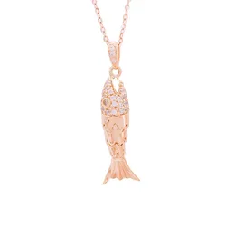 585 Purple Gold Creative Shiny fish-shaped Necklace Classic Plated 14K Rose Gold Pendant clavicle chain New In Jewelry