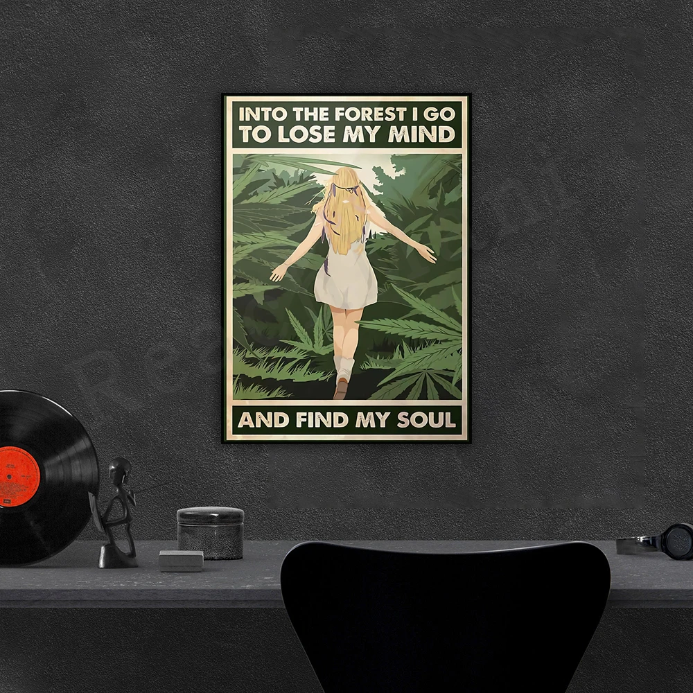 Weed Girl Into the Forest I Go Lose My Mind and Find My Soul Poster Canvas, Art for Girls, Gifts for Girls, Home Decor