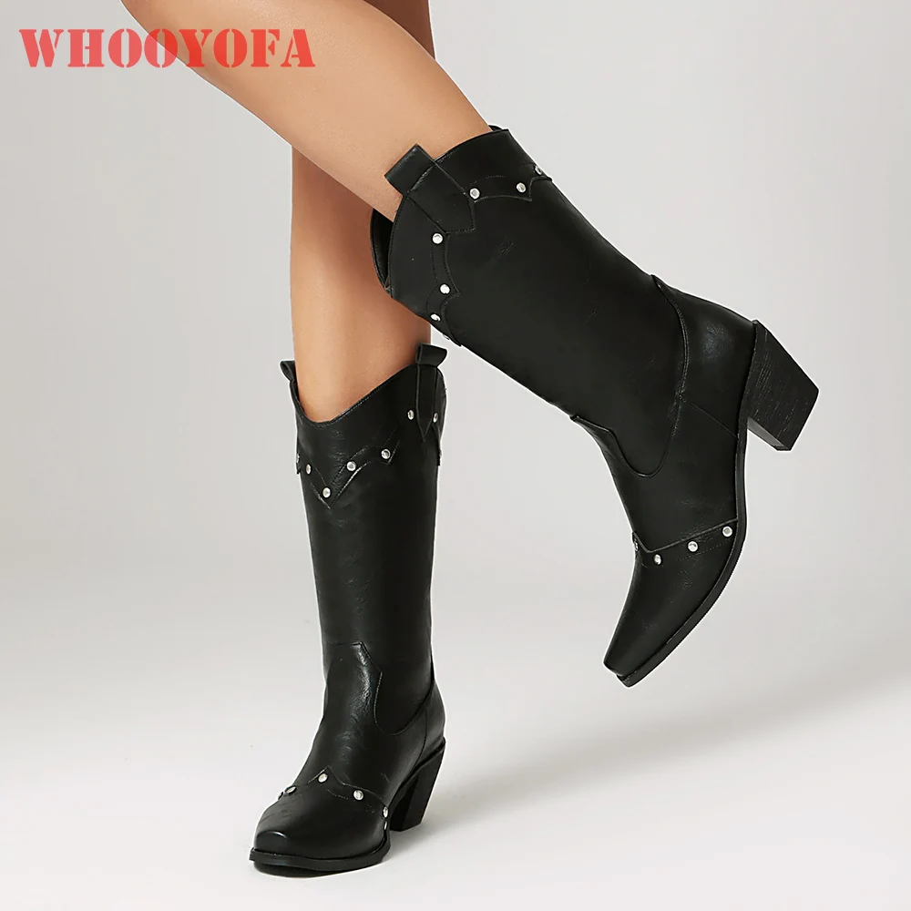 

2025 Новые зимние модные черные, красные женские современные ботинки с острым носком на высоком квадратном каблуке, женская обувь для вечеринок, большие размеры 11 42 46 50