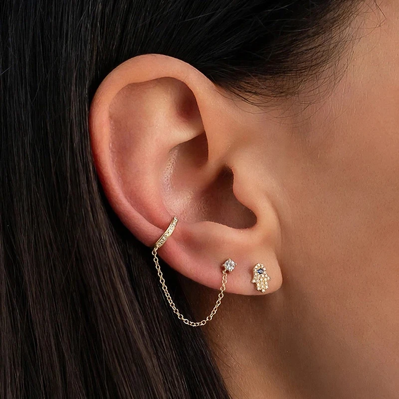 Aide 925 Sterling Silver 1pc Geometry Multi Piercing Stud Earrings For Women K Gold Simple Elegant Tassel Jewelry Gift Pendiente