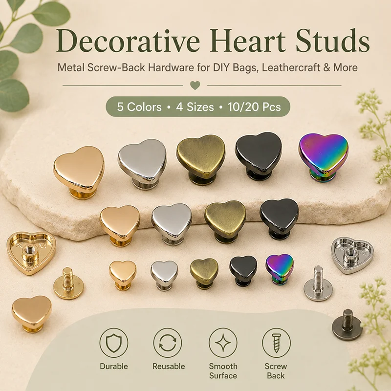 

10/20Pcs 8-14mm Metal Heart Shape Rivet Screws for Bag Clothes Shoes Button Nail Decorative Buckles Hardware Parts Set DIY Craft