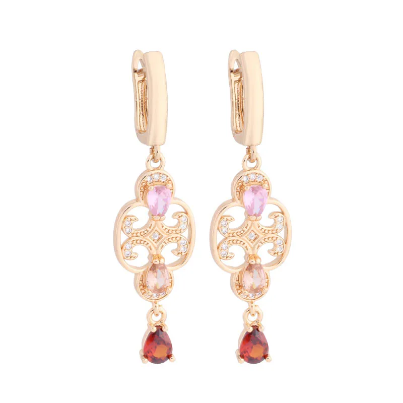New Arrival Luxury Quality Vintage Jewelry Natural Zircon Elegant Earrings For Women Gold Color Dangle Earrings Daily Jewelry image 6