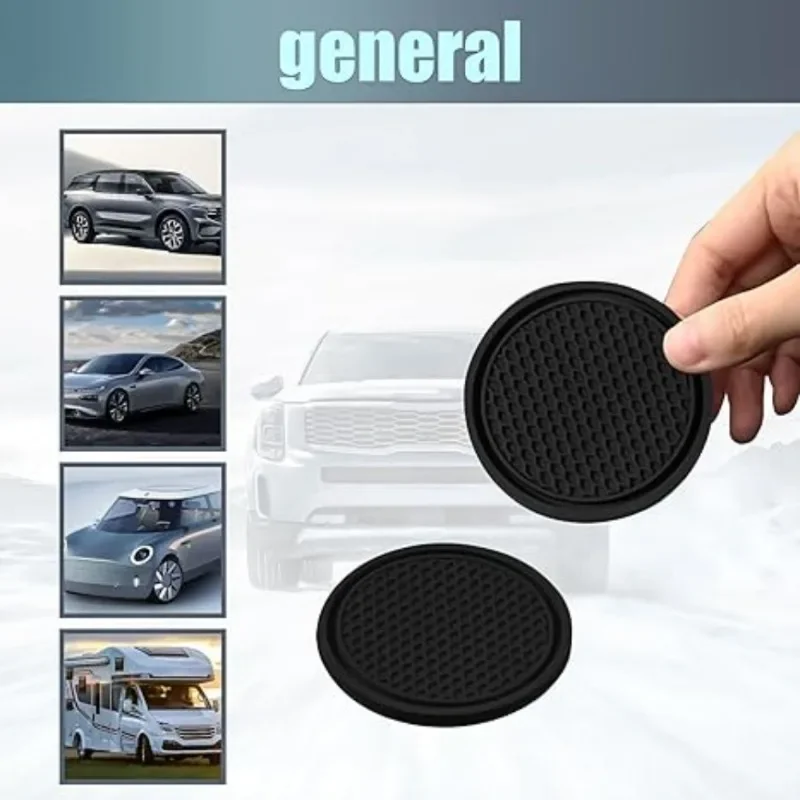 Black PVC Soft Anti-Slip Car Cup Mats - 4-Piece Set for Dashboard, Universal Multi-Car Compatibility & Easy to Clean