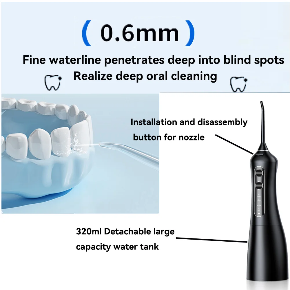 4 Cleaning Modes Oral Irrigator 320ml Black Portable Rechargeable Waterproof Dental Water Flosser Teeth Whitening Jet Floss