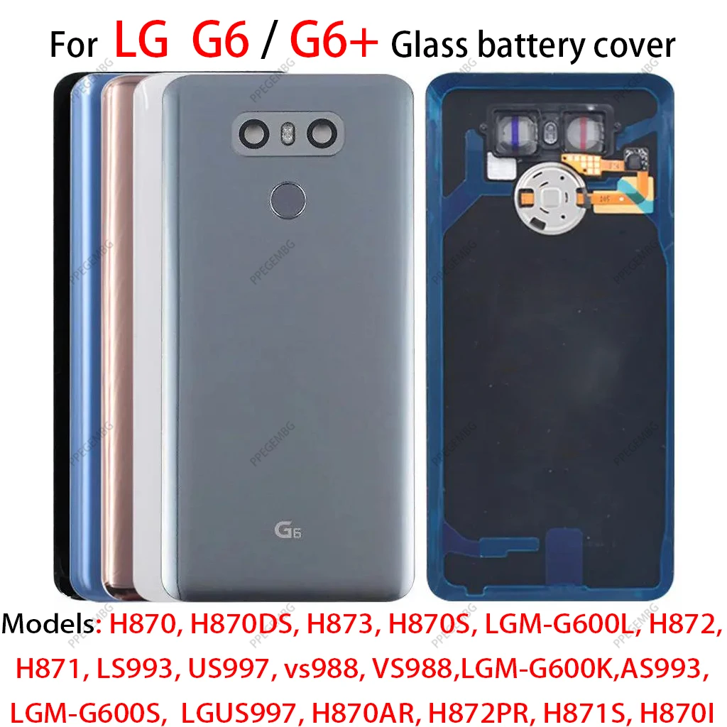 New For LG G6 G6+ LS993 US997 VS998 H870 H871 H872 Housing Back Glass Battery Cover Rear Door Camera Lens glass Touch ID Boutton