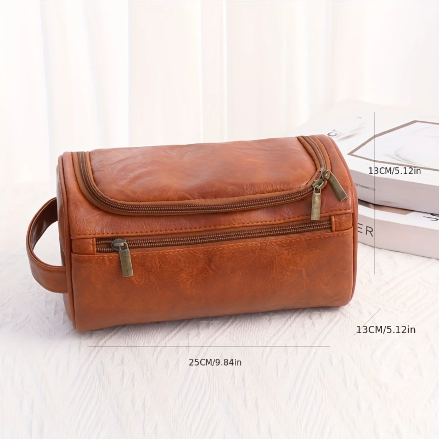 

Retro Faux Leather Cosmetic Bag, Portable Travel Toiletry Bag, Waterproof Makeup Bag
