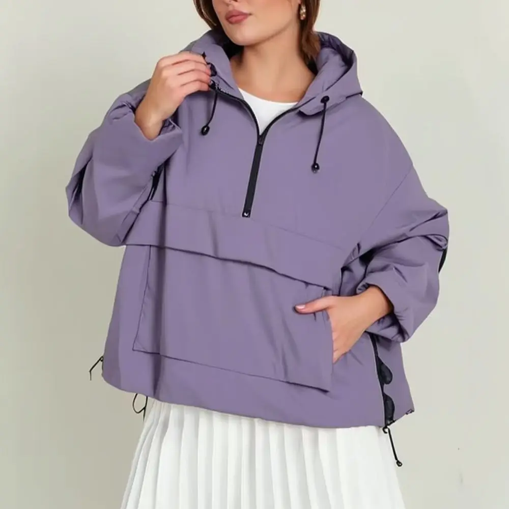 Women Summer Windbreaker Jacket Outdoor Waterproof Utility Coat Hooded Streetwear Casual Loose Long Sleeve Functional Pullover