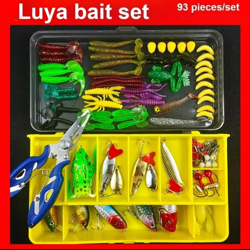 

Set of Fake Bait 92 or 93 Pieces Fish Head Hook with Flash Soft Bait Torpedo Frog Fishing Clip Connector Mino Fishing Set