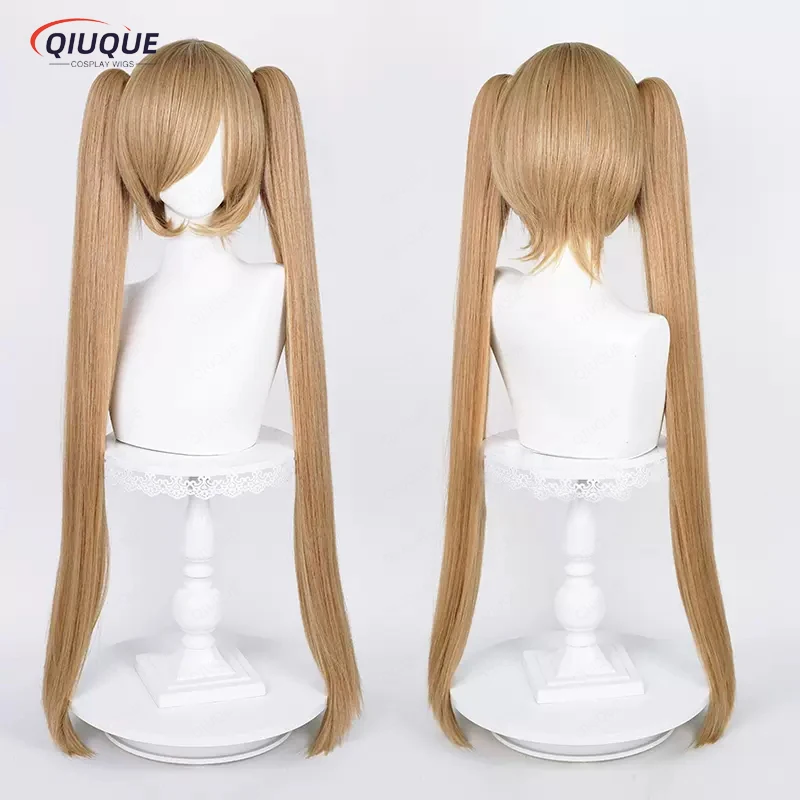 ATA KU-Perruque de Cosplay Synthétique pour Femme, Queue de Cheval Longue, Cheveux Courts et Raides, Postiche de Pigtails, Degré de Chaleur Universel, Bonnet, 90cm