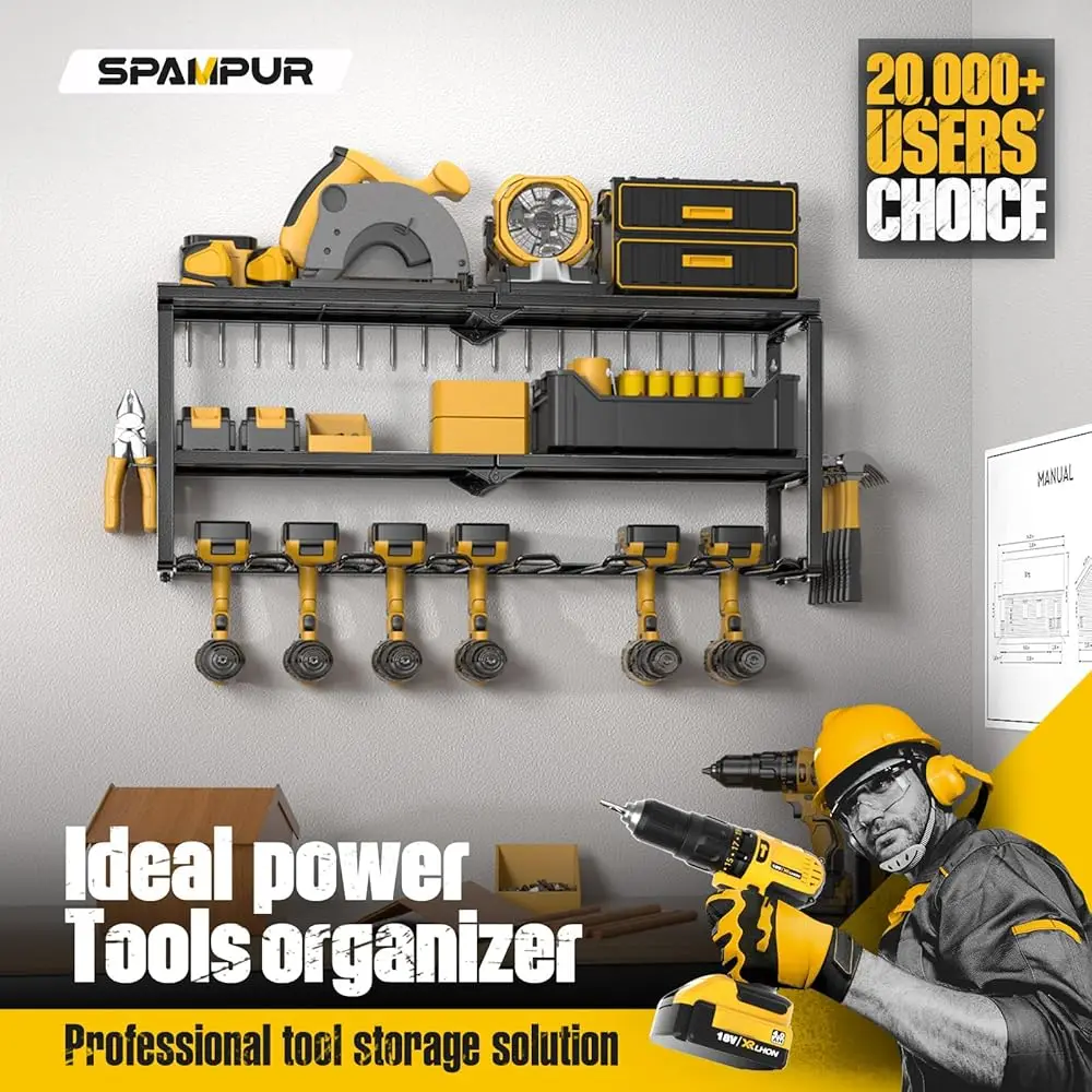 Power Tool Organizer For Tool Storage, Drill Holder Wall Mount With Charging Station, Tool Holder And Storage Ra For Garage