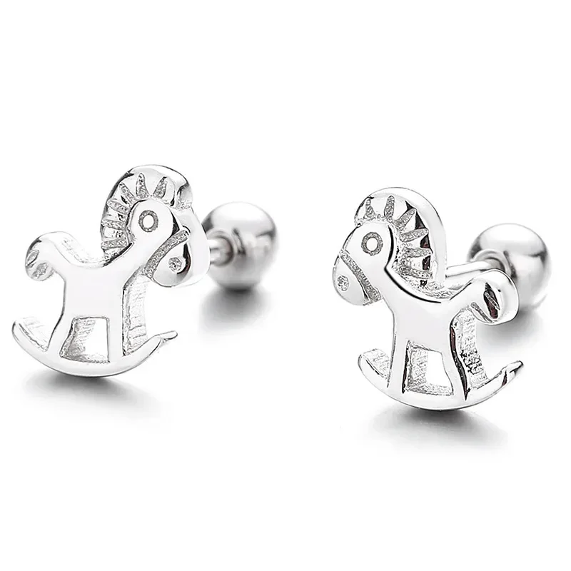 925 Sterling Silver Cartoon Kids Trojan Thread Stud Earrings for Women Girls 925 Piercing Jewelry Female Pendientes Party Gift