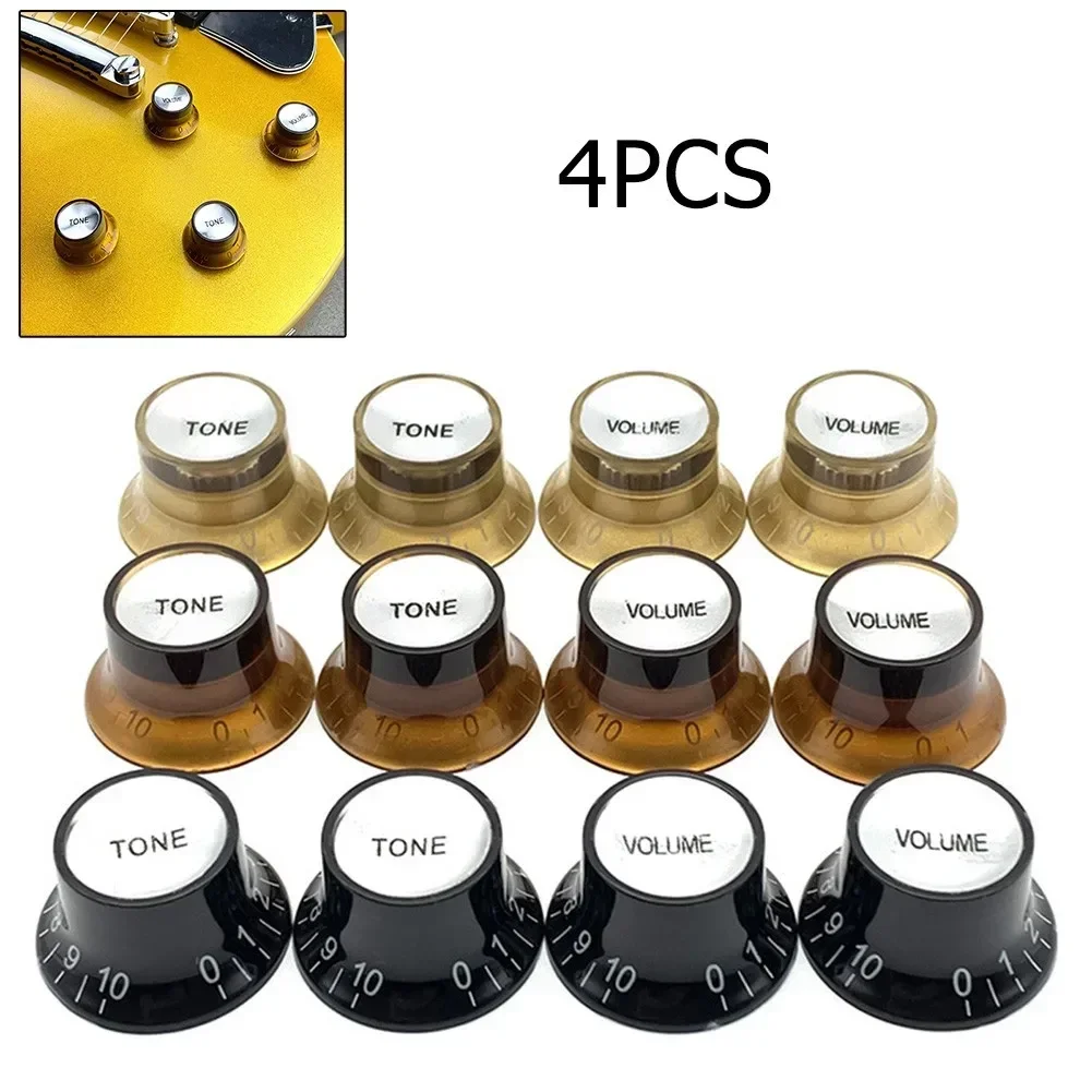 4pcs Guitar Top Hat Speed Control Knobs 2 Volumes ＆ 2 Tones Silver Bell For Gibson Epiphone Les Paul ST LP SG Electric Bass