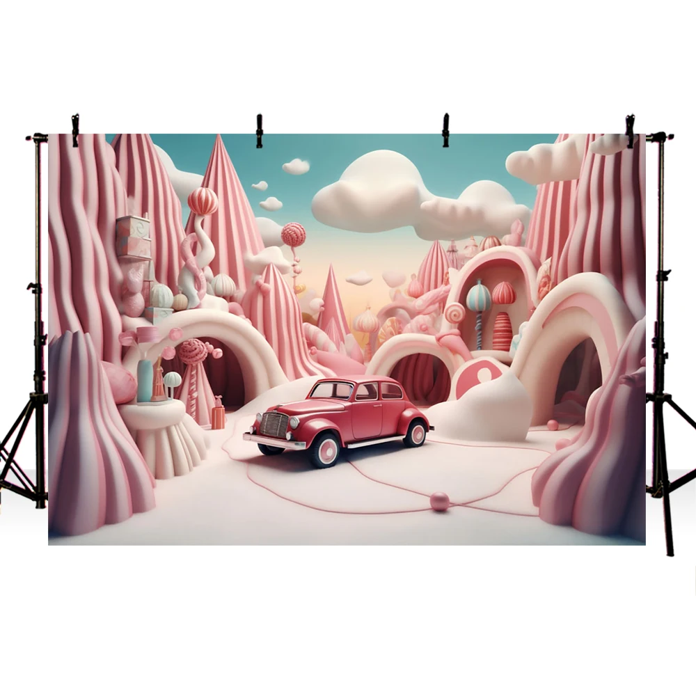 Red Car Candy World Soft Soft Land Backdrop Merry Christmas New Year Party Celebration Backgrounds Photo Booth Props Photozone