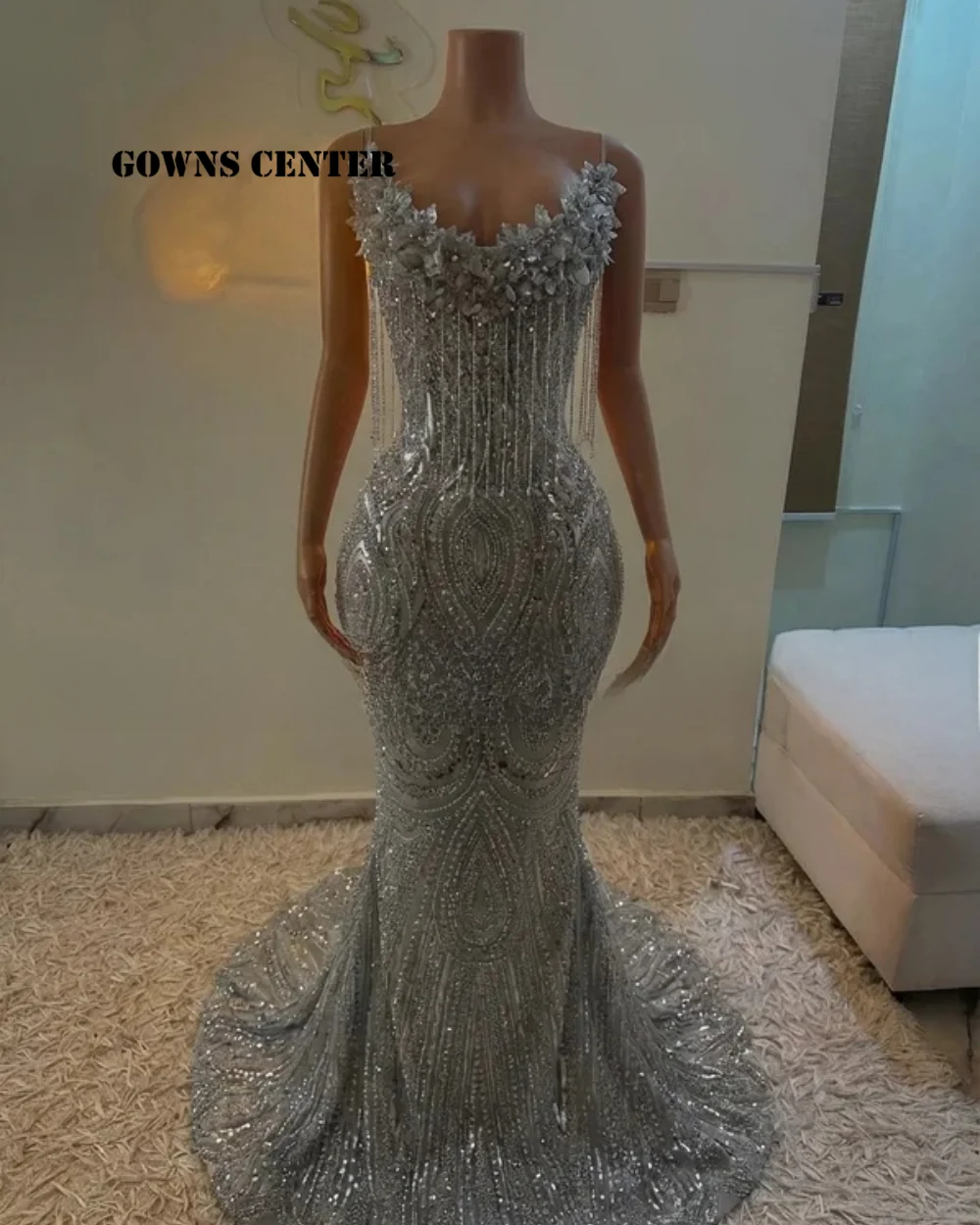 Strapless Silver Prom Dress For Blackgirls Beaded Mermaid Slay Queen Cocktail Gowns Party Dresses Women 2025 Customized