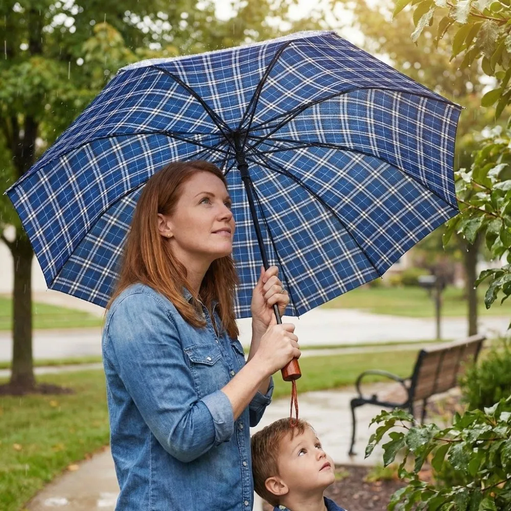 Reinforced Frame Scottish Tartan Umbrella Extra Large 10 Bone Plaid Umbrella Strong Build Waterproof Windproof Umbrella Home Use