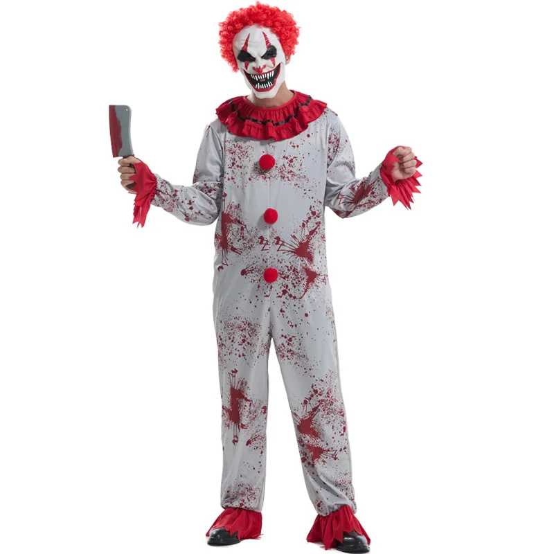 

Halloween Men Terror Bloody Clown Costume Jumpsuit Adult Scary Horror Cosplay Outfit Carnival Party Stage Show Festival Attire
