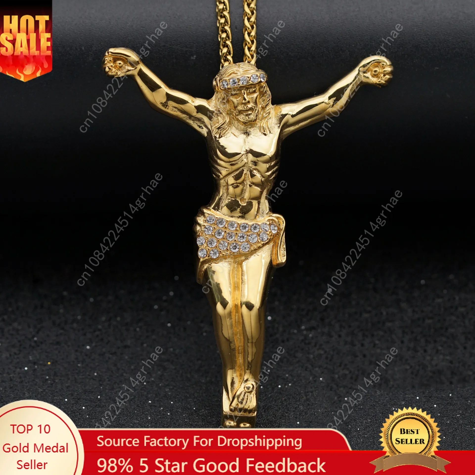 

Новое религиозное ожерелье с крестом Иисуса для мужчин, модная подвеска в виде креста золотого цвета со стразами, ювелирные изделия, подарки для мужчин, кулон