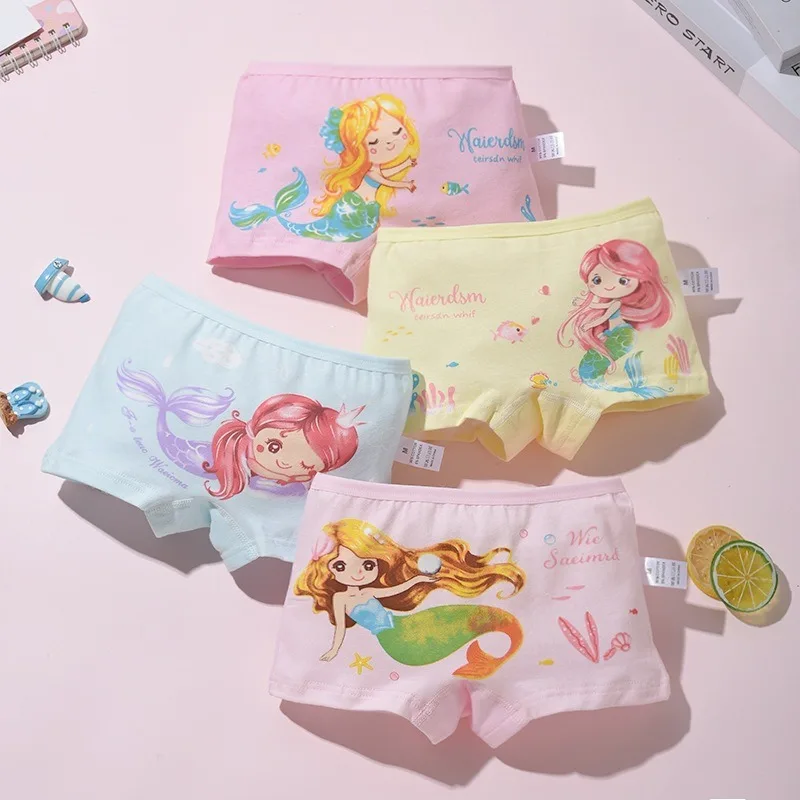 4 Pack Cotton Girls Panties Cute Cartoon Character Soft Boxer Briefs for Kids 2-9T Underwear