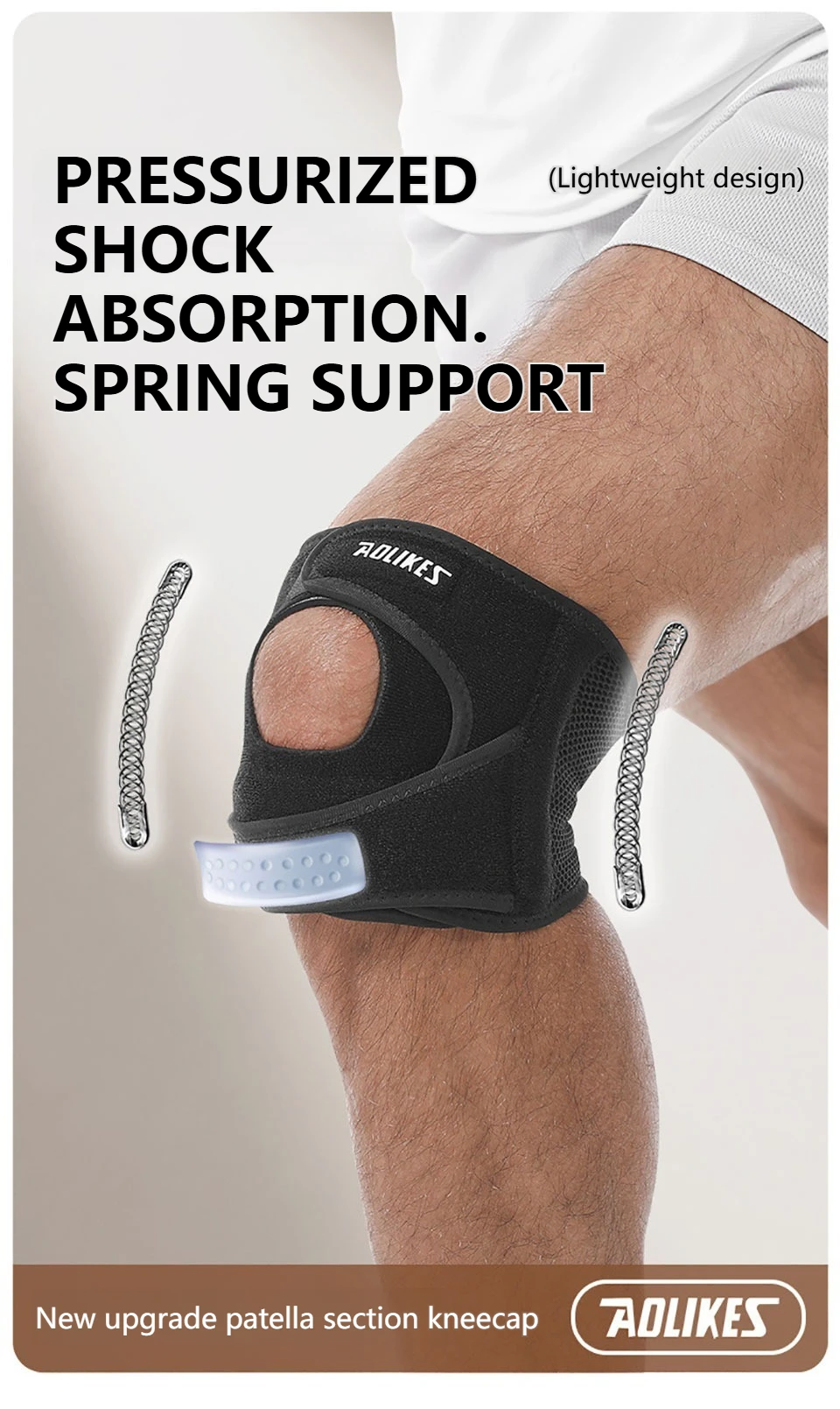 AOLIKES 1 Stück Neue Kniescheiben-Sehnenstütze für Damen & Herren, Verstellbare Kniebandage mit Gelkissen & Seitenstabilisatoren – Detail 3
