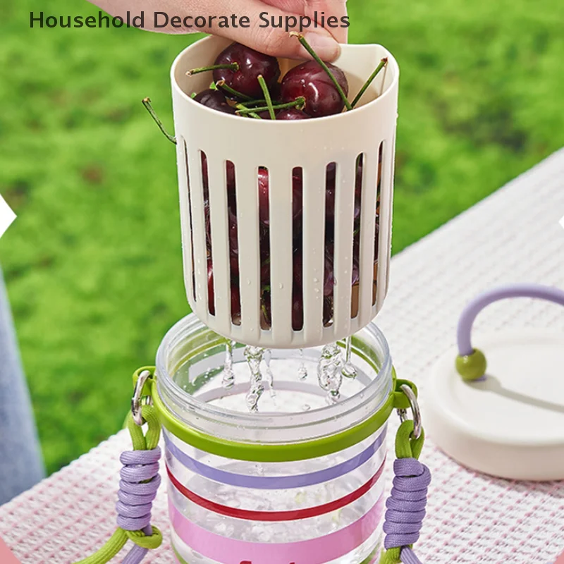 Double Layer Salad Cup Breakfast Cup With Fork Lanyard Multifunctional Drainage Fruit Box Portable Leakproof Food Container