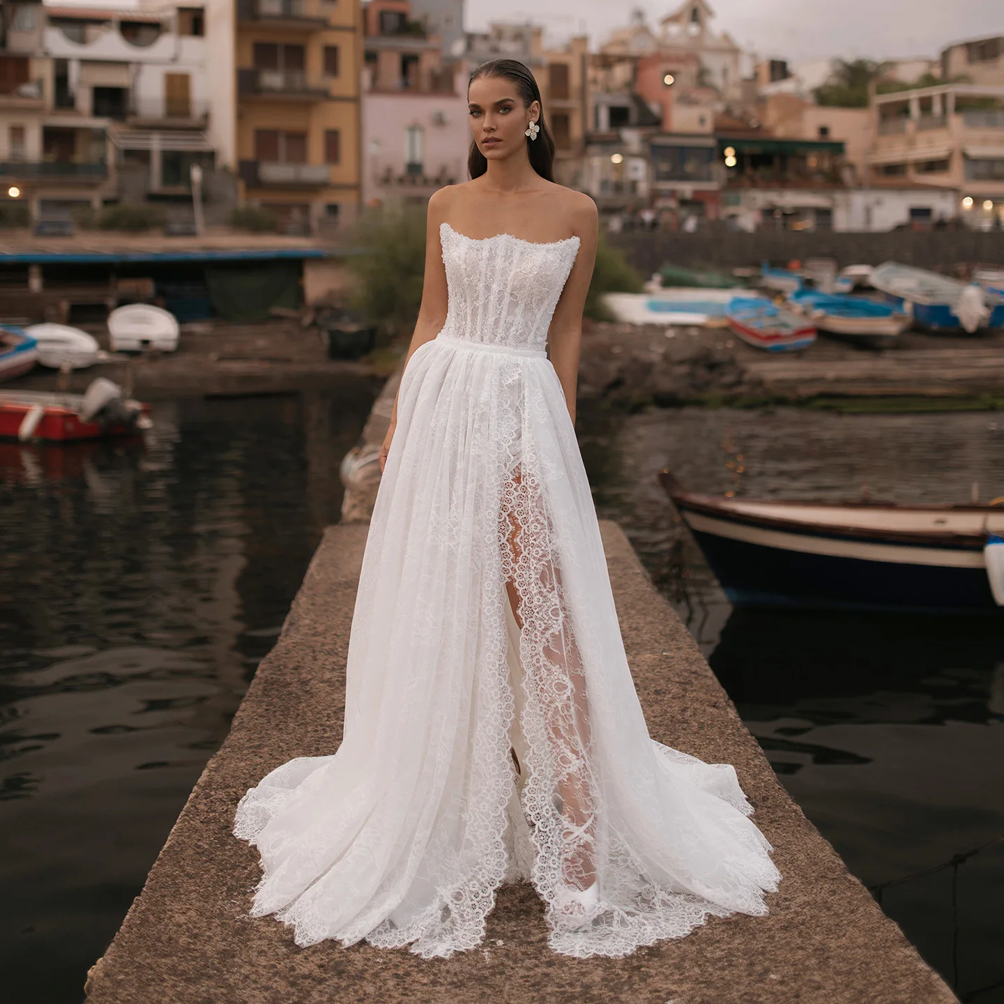 

Шарон Саид, элегантное белое свадебное платье высокого качества без бретелек, 2025, платье невесты без рукавов со шлейфом и боковым разрезом, SW284, по индивидуальному заказу